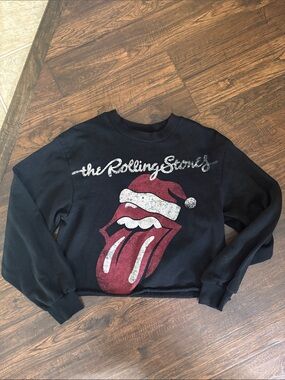 the Rolling Stones Black Sweatshirt with Red Tongue and Silver Script